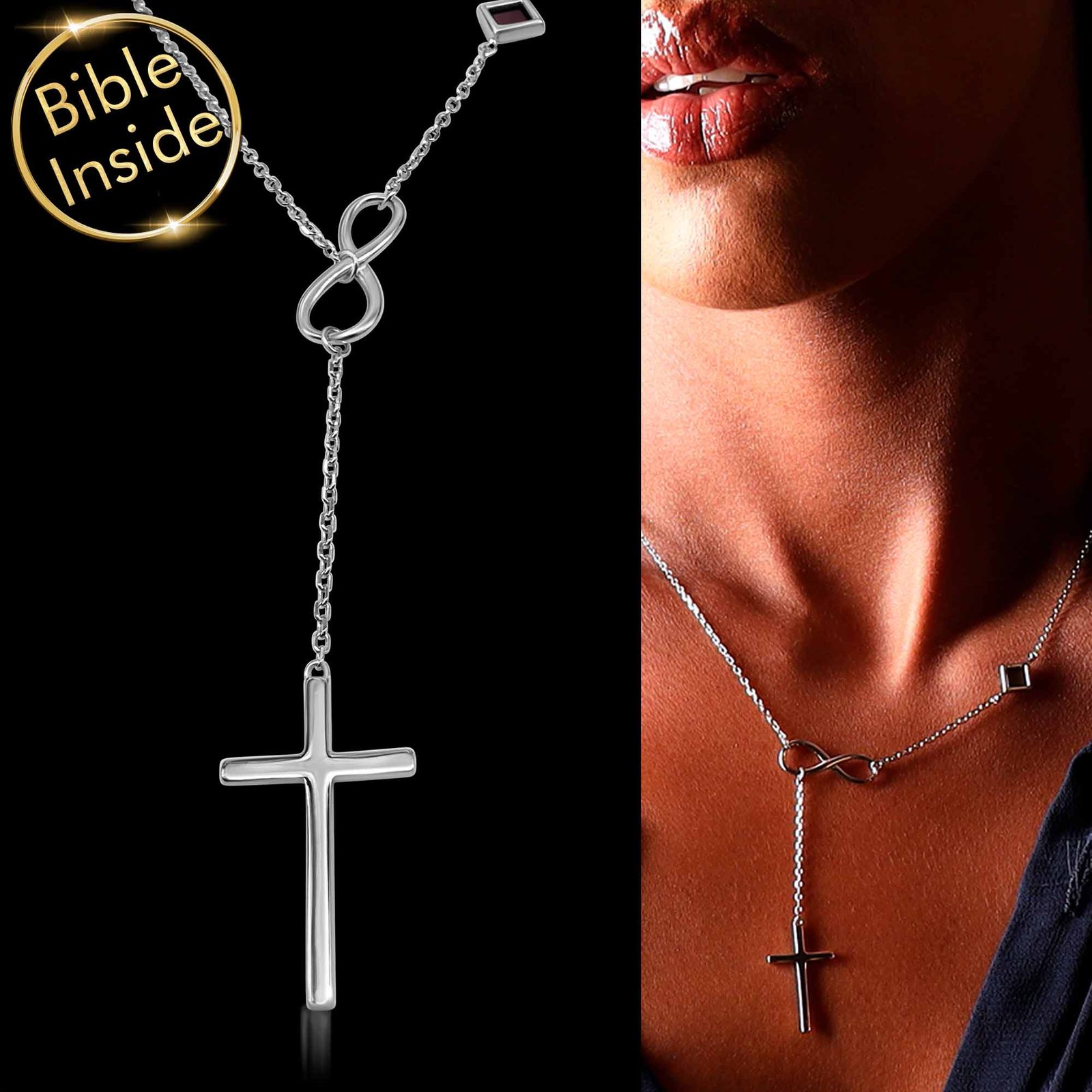Best Christmas Gifts for Wife: Silver Cross Necklace with New Testament Bible Inside - My Nano Jewelry